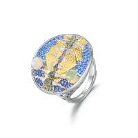 wholesale S925 Sterling Silver Premium Unisex Mountain and River Love Ring with African Opal and Topaz, Open-Ended Design-Mountain Love African Opal Ring Adjustable opening