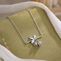 wholesale S999 Silver Maker's Two Summer Lily of the Valley Necklace, Fashionable, Luxurious, Versatile, Niche Design, Advanced Collarbone Chain-Silvery white>pure silver