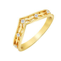 wholesale S925 silver plated with 14K gold, vintage-style openwork V-shaped white zircon ring spring new jewelry collection-White Zircon Ring>Size 6