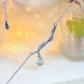 wholesale 999 Silver Pearl Tassel Interweave Necklace for Women, Fashion Ins Style, Minimalist Design, Small and Simple Collarbone Chain-0-1