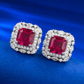 wholesale S925 Silver Alloy Simulated Ruby 7*7 Pagoda Ear Studs for Women, Minimalist and Versatile for Daily Wear-0-1
