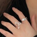 wholesale S925 Sterling Silver Korean Version Timeless Bow Ring Women's Light Luxury Fashion Versatile Irregular Ring High-End Sense-0-4