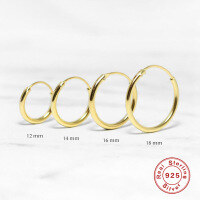 wholesale S925 Sterling Silver Classic Smooth Large Hoop Earrings, INS Style Minimalist Exaggerated Earrings, Popular European and American Accessories-Gold-outer diameter 12MM