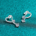 S925 Sterling Silver Moissanite Heart Tassel Earrings-0-1