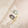 wholesale S925 Sterling Silver Y&M Large Carved Gemstone Open Ring Set with Natural Topaz Twin Ring, Popular European and American Style-0-3