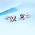 wholesale PT950 Plated S925 Pure Silver Four-Prong Moissanite Earrings for Women, Simulated Diamond Ear Jewelry-0-1