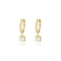 wholesale S925 Sterling Silver Light Luxury Geometric Teardrop Zircon Earrings With Short Tassels-E1648E-Gold 925 Silver