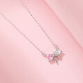 wholesale S925 Sterling Silver New French Sweetheart-style Pink Diamond Heart Pendant Bow Necklace for Women-0-1
