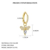 wholesale S925 Sterling Silver Cross-border Small Bee Earrings, Women's Fashion Marquise Zircon Flower Ear Stud Set Wholesale-E5139_White Zirconium_18K Yellow Plated_Single 925 Silver