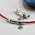 wholesale 925 Sterling Silver Bamboo Joint Bent Tube DIY Accessories Vintage Distressed Artistic Braided Cord Bracelet Charms Red Thread Anklet Pendants-0-2