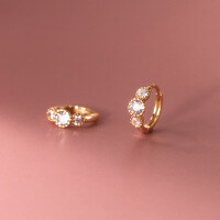 wholesale S925 Sterling Silver Cake Edge Three-Diamond Ear Hoop, Simple and Cute Mini Zircon Ear Stud M01873-S925 silver pair>925 silver