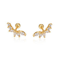 wholesale S925 Sterling Silver Zircon Leaf Petal Nut Earrings, Minimalist Design, High-End Screw Ear Cartilage Earrings-Gold 925 silver