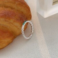 wholesale S925 Sterling Silver Geometric Inlay Ring for Women, Small Batch, Elegant, Fashionable, High-End Sense, Statement Ring-Sterling Silver (Green Diamond)