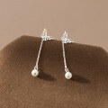 wholesale 925 Sterling Silver Hollow-Out Butterfly Tassel Pearl Ear Studs, Ins Style Niche Design Screw Ear Nurturing Earrings M06502-0-2