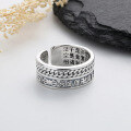 wholesale S925 Sterling Silver Creative Retro Ethnic Style Cable Knit Six-Character Mantra Heart Sutra Adjustable Ring for Men and Women-0-3