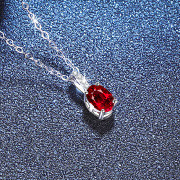 S925 Sterling Silver Moissanite Egg-Cut Cultured Emerald Ruby Sapphire Necklace-Cultured Ruby 5×7mm  925 Silver