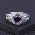 wholesale S925 Sterling Silver Classic Elegant Gemstone Ring with Natural Amethyst, Cross-Border European and American Wholesale Ring for Women-0-1