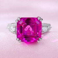 wholesale 925 Silver New Style High Carbon Diamond Ring 11*11 Ruby Luxury European and American Style Live Streaming Hit-R872 Pink Steel Ring>Size 7