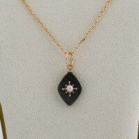 wholesale S925 Gold Plated 14K Gold French Vintage Style Black Mother of Pearl + White Mother of Pearl Pendant Necklace-Black Shell + Freshwater Pearl Pendant (without chain)  925 Silver
