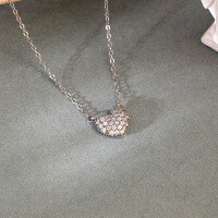 wholesale 925 Silver Small Pendant Necklace Women Zircon Retro Heart-shaped Fashion Jewelry-A2212-White Gold 925 Silver