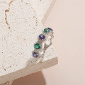 wholesale S925 Sterling Silver Moissanite Diamond Ring with Lab-Grown Emerald and Sapphire, Unique-0-2