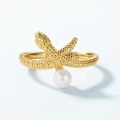 wholesale S925 Sterling Silver Gold-Plated Snake-Shaped Ring, Cute and Minimalist, European and American New Fashion Trend Pearl Ring for Wholesale-0-1