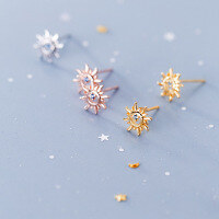 wholesale S925 Sterling Silver Ear Studs for Women, Korean Style Small Fresh Diamond-Inlaid Hollow Sun Sweet and Dainty Ear Accessories E9627-S925 silver pair gold model 925 silver