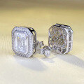 wholesale S925 silver new 8*10mm high-carbon diamond rectangular emerald-cut stud earrings, fashionable and versatile for women-0-1