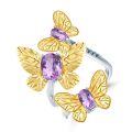 wholesale 925 Silver Designer High-End Gemstone Ring, Natural Style Butterfly Design with Genuine Amethyst Adjustable Ring-0-0