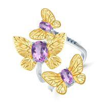 wholesale 925 Silver Designer High-End Gemstone Ring, Natural Style Butterfly Design with Genuine Amethyst Adjustable Ring-Natural Amethyst Ring Adjustable opening