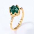 wholesale S925 Silver New Japanese Retro Style Green Agate Lace Ring for Women, Palace Muslim Green-0-3