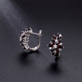 wholesale S925 Sterling Silver with Natural Black Garnet Early Spring New Gemstone Earrings, British Clasp, Elegant Silver Ear Accessories-0-1