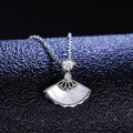 Sterling Silver Necklace with Moissanite, Fan Pendant, Women's Fashion-0-2