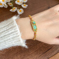 wholesale S925 Silver Nalan Literary Retro Niche Design Blue Floral Card Double Layer Beaded Wrap Bracelet S7813-0-1