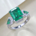 wholesale S925 Silver Style Simulated Emerald 8*10mm Rectangle Europe and America Cross-Border AliExpress Ring-0-2