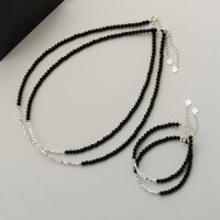 wholesale S925 Silver Black Onyx Crushed Silver Chain Necklace, Niche Design, Light Luxury Minimalist Neck Accessory Y00701-S925 Silver Bracelet>925 Silver