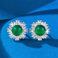 wholesale S925 Silver with 60 Simulated Green Chalcedony Inlaid Earrings, Extravagantly Set Fashion Classic Earrings for Women-0-0