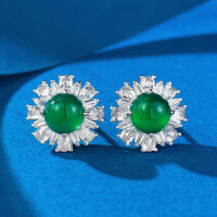 wholesale S925 Silver with 60 Simulated Green Chalcedony Inlaid Earrings, Extravagantly Set Fashion Classic Earrings for Women-E480 Chrysoprase Earrings 925 Silver