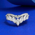 wholesale S925 Sterling Silver 3*6mm Marquise Crown V-Shaped Ring, TikTok Viral Jewelry-0-5