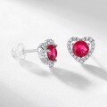 wholesale S925 Sterling Silver Cross-Border New Light Luxury Cultivated Ruby Heart Stud Earrings for Women, Wholesale and Customization-0-1