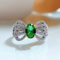 wholesale S925 Silver New Bow Ring Women's Emerald 5*7 Design Sense European and American Fashion-R387 Emerald Ring Size 5
