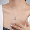wholesale Sterling Silver Angel Wings Two-Carat D Color Moissanite Necklace for Women, Versatile Small Design Luxury Collarbone Jewelry-0-2