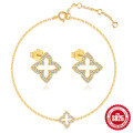 wholesale S925 Sterling Silver Four-Leaf Clover Bracelet and Earring Set, Korean Style, Unique and Fashionable Classic Lucky Clover Jewelry-0-0