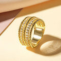 Zircon Geometric Design Three-Row Ring for Women, Light Luxury, Versatile Commuting Style-0-7