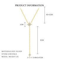 wholesale S925 Sterling Silver Eight-pointed Star Tassel Chain Necklace With Zircon-A3898-Gold 925 Silver