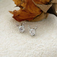 wholesale S999 Sterling Silver "Deer with You" Stone-Inlaid Stud Earrings for Women, Luxurious and Stylish, Versatile and High-End-S999 pure silver