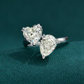 wholesale Heart-shaped 8*8 ice-cut white G-color 2-carat twin-stone couple's open ring, adjustable 6/8/1-0-3