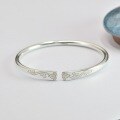 wholesale 9999 Silver Adjustable Open-End Hand-Hammered Engraved Peony Pattern Vintage Bohemian Bracelet for Women-0-3