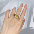 wholesale Metal: 925 Silver New Style 12*12 Yellow Diamond Asscher Cut Pagoda Ring, Fashion Minimalist Ring Band-0-3