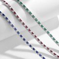 wholesale 18K Gold Plated Single Row Claw Set Micro Paved 3mm Zircon Fashionable Lab-Grown Ruby Sapphire Emerald Tennis Necklace-0-4